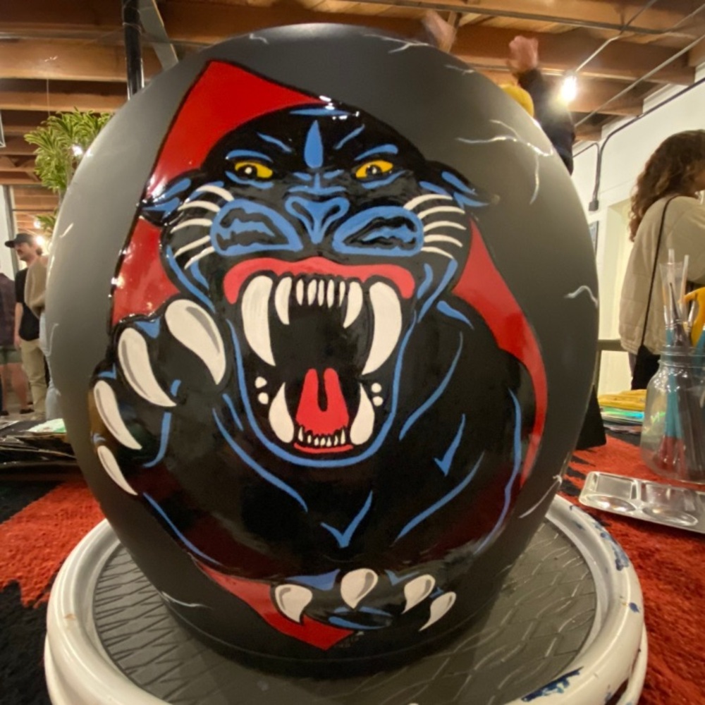 Hand Painted Black Panther Lightning Bolt Biltwell Bonanza Moto Helmet Size M
